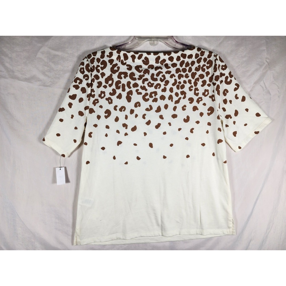 Talbots NWT Women M Leopard Print Cotton Knit Top Brown Ivory Casual Chic Safari - Picture 5 of 6